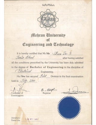 Degree BE Elect