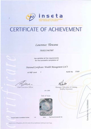 L Tlowana - Copy of INSETA Certificate