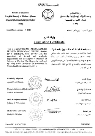 Graduation Certificate & Transcript