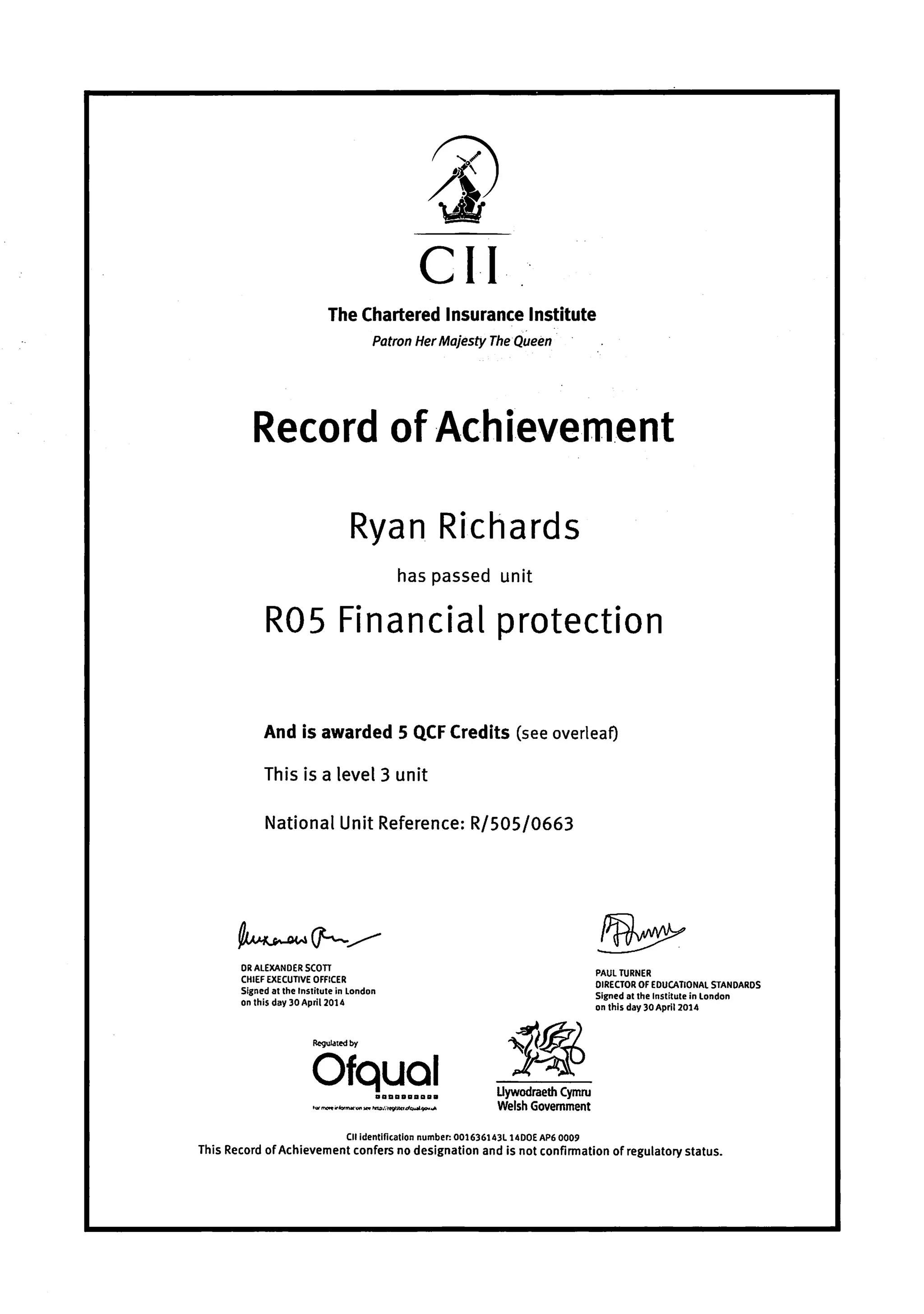 Past Cii R05 Exam Richards R - Cii R05 Certificate - 09.05.14