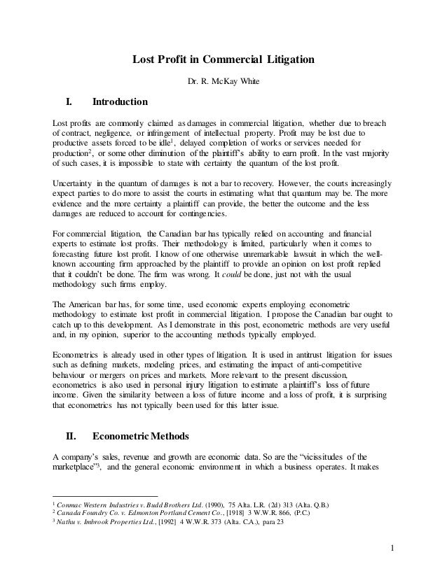 lost profits in commercial litigation