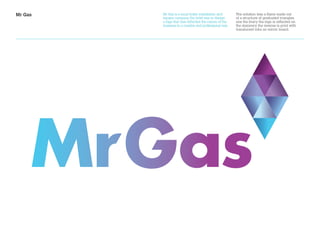 Mr Gas The solution was a flame made out
of a structure of graduated triangles,
one the livery the logo is reflected on
the staionery the reverse is print with
translucent inks on mirror board.
Mr Gas is a local boiler installation and
repairs company, the brief was to design
a logo that was reflected the nature of the
business in a creative and professional way.
 