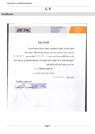 Eng. Mohab Abd Elhameid Hamza 
C. V 
Page 5 
Certificates 
 