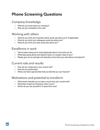 Sample Phone Screen Questions the-ultimate-hiring-toolbox-new | PDF