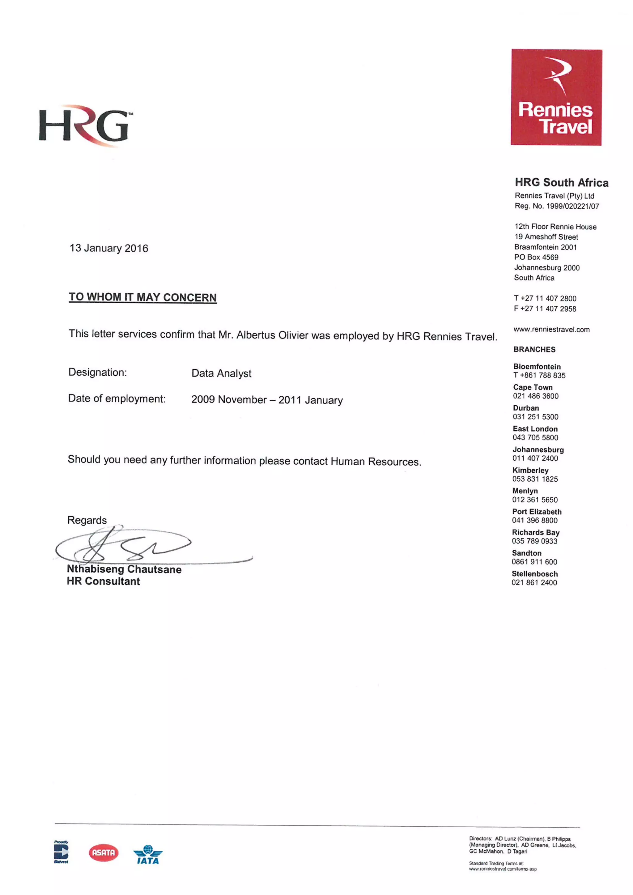 Rennies Work Certificate PDF