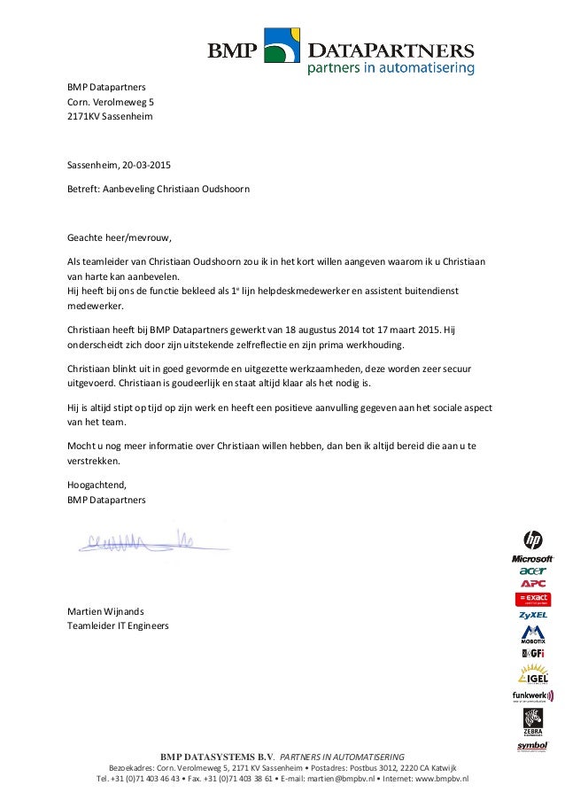 aanbevelingsbrief Christiaan Oudshoorn BMP Datapartners