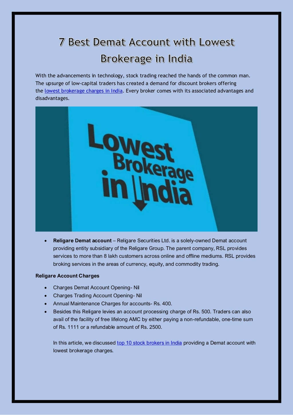 7 best demat account with lowest brokerage in