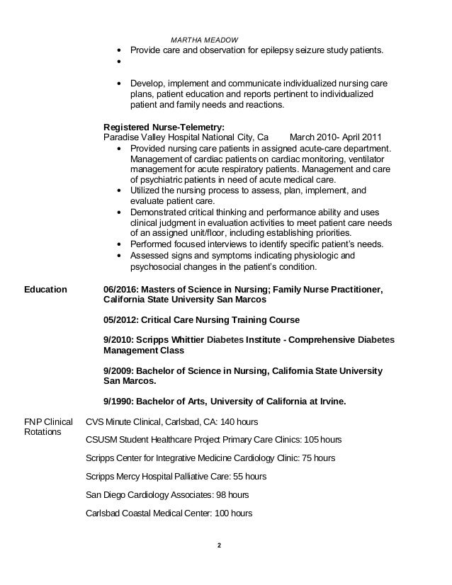 fnp resume er nurse resume