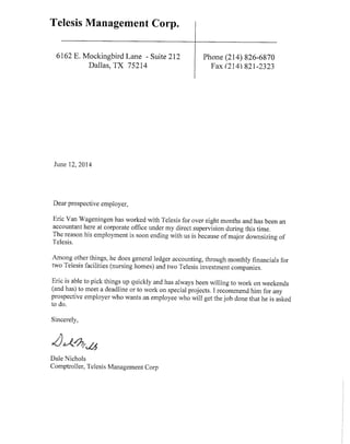Letter of Recommendation from Dale Nichols