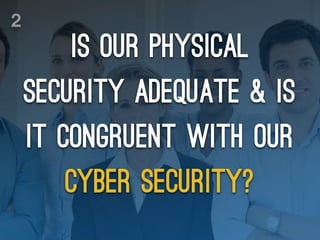 Is our physical
security adequate & is
it congruent with our
cyber security?
2
 