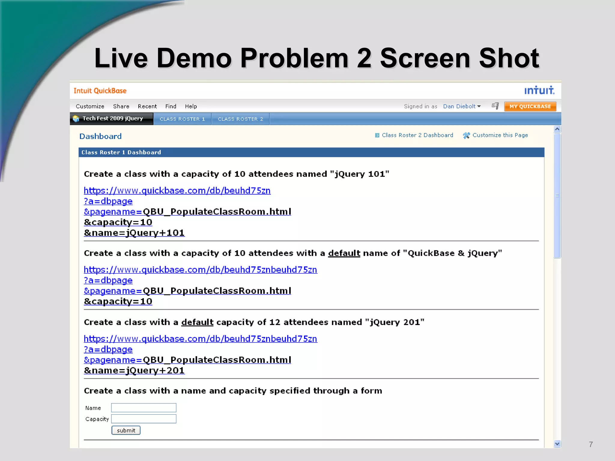 Live Demo Problem 2 Screen Shot    