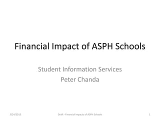 Financial Impact of ASPH Schools
Student Information Services
Peter Chanda
2/24/2015 Draft - Financial Impacts of ASPH Schools 1
 