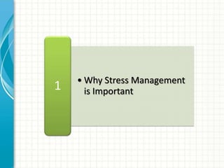 • Why Stress Management
is Important1
 