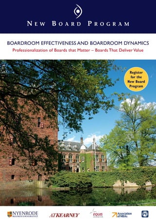 Register
for the
New Board
Program
Boardroom Effectiveness and Boardroom Dynamics
Professionalization of Boards that Matter – Boards That Deliver Value
 