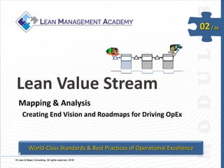© Lean & Mean Consulting. All rights reserved. 2015© Lean & Mean Consulting. All rights reserved. 2016
02/ 16
Lean Value Stream
Mapping & Analysis
Creating End Vision and Roadmaps for Driving OpEx
World-Class Standards & Best Practices of Operational Excellence
 