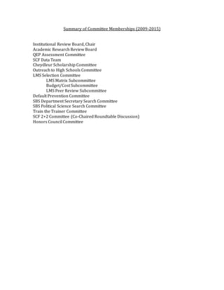 Summary of Committee Memberships | DOCX