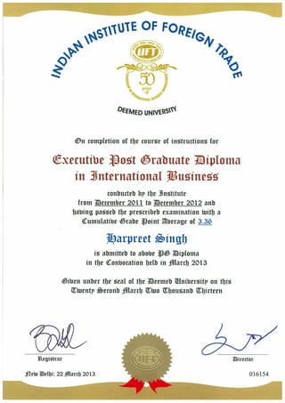 IIFT degree certificate