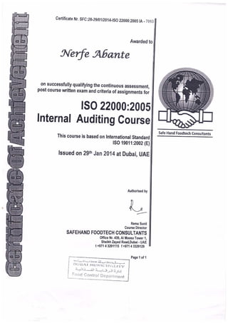 ISO 22000 Internal Audit Cert