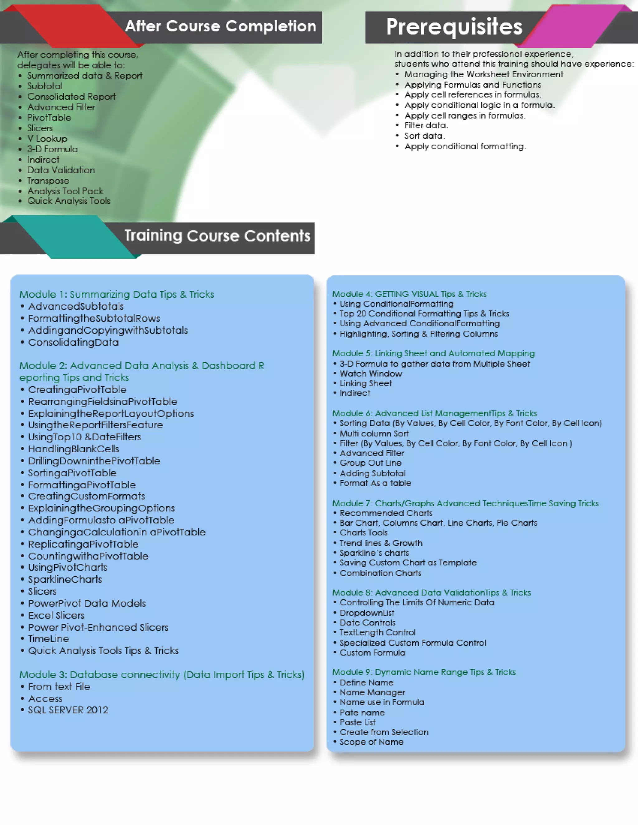 One Day Workshop Advanced Excel Tips & Tricks SMT Consulting Group