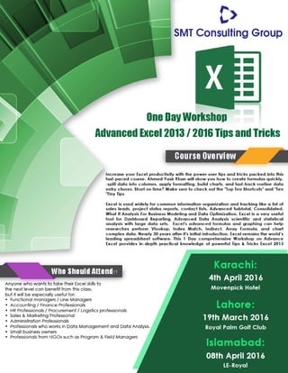 One Day Workshop Advanced Excel Tips & Tricks SMT Consulting Group