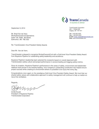 TransCanada Pipelines - Vice President Safety Award