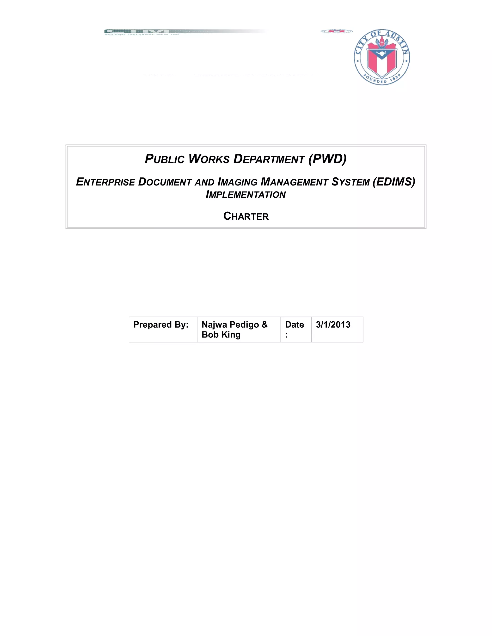 PWD Project Charter-Final Draft 3-5-2013 | DOC