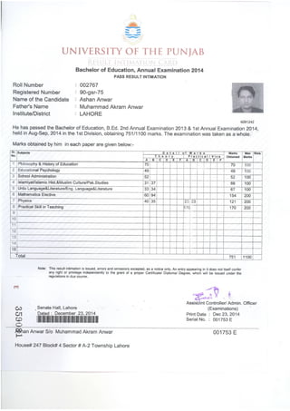 B.ed result card