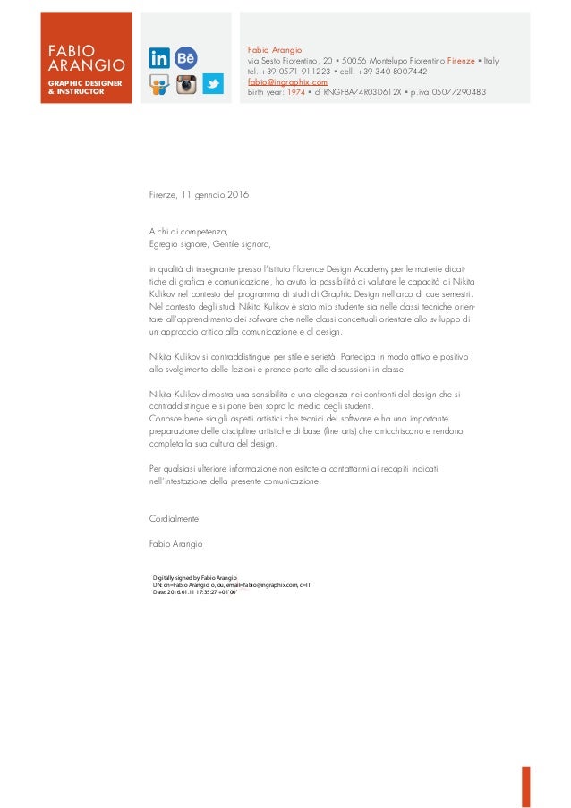 Lettera di referenza università esempio