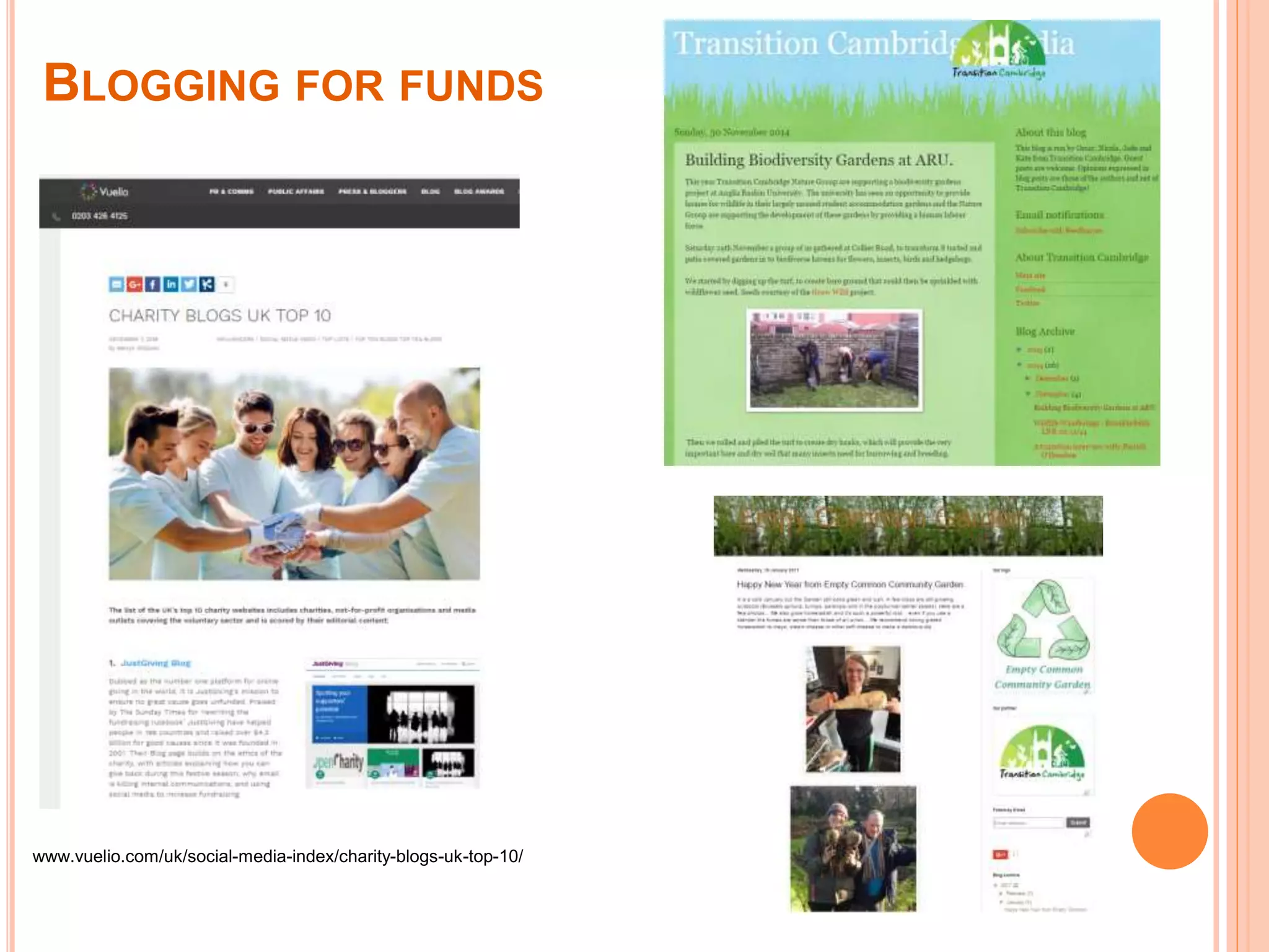 BLOGGING FOR FUNDS
www.vuelio.com/uk/social-media-index/charity-blogs-uk-top-10/
 
