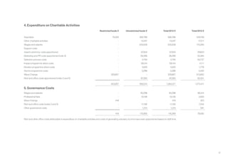 37
4. Expenditure on Charitable Activities
Restricted funds € Unrestricted funds € Total 2013 € Total 2012 €
Awardees 74,000 492,788 566,788 549,749
Other charitable activities - 13,247 13,247 17,211
Wages and salaries - 220,039 220,039 170,265
Support costs - - - -
Award ceremony costs apportioned - 37,004 37,004 29,603
Marketing and PR costs apportioned (note 3) - 28,399 28,399 33,384
Selection process costs - 4,794 4,794 64,737
Impact programme direct costs - 59,144 59,144 4,111
Elevator programme direct costs - 4,520 4,520 1,778
Alumni programme costs - 3,296 3,296 5,420
Wave Change 329,857 - 329,857 313,802
Rent and office costs apportioned (notes 3 and 5) - 97,283 97,283 83,351
403,857 960,514 1,364,371 1,273,411
5. Governance Costs
Wages and salaries - 93,298 93,298 66,414
Professional fees - 10,148 10,148 4,920
Wave Change 419 - 419 323
Rent and office costs (notes 3 and 5) - 11,190 11,190 7,344
Other governance costs - 1,314 1,314 591
419 115,950 116,369 79,592
Rent and other office costs attributable to expenditure on charitable activities and costs of generating voluntary income have been apportioned based on staff time.
 