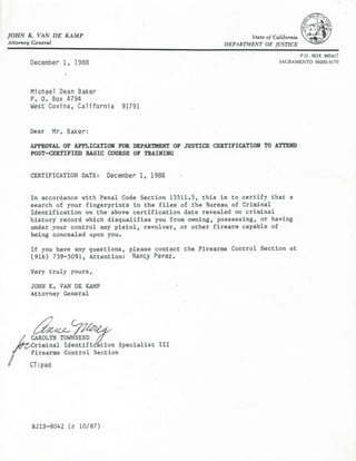 Dept of Justice - Letter of Approval