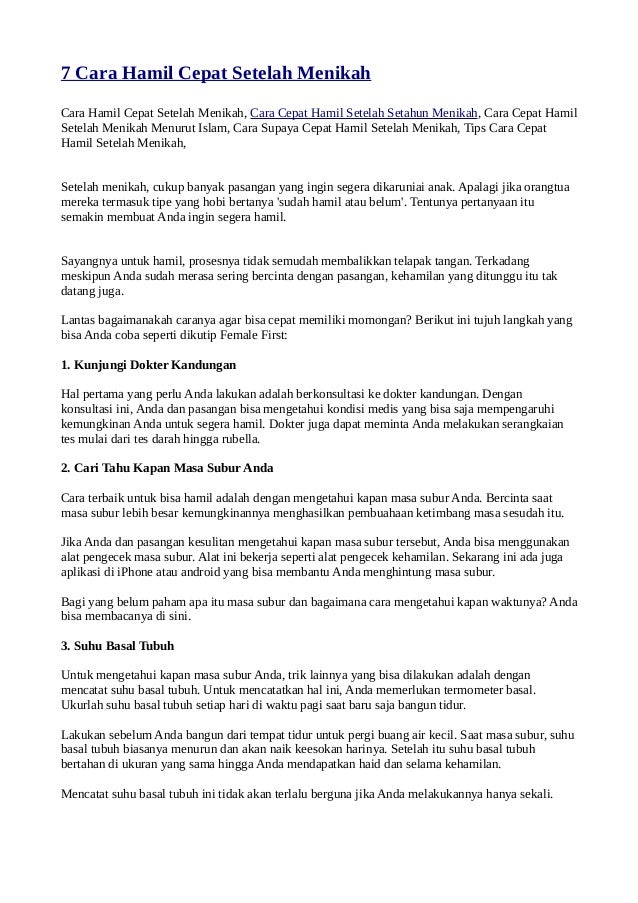 7 Cara Hamil Cepat Setelah Menikah