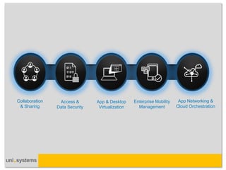 Collaboration & Sharing 
Access & Data Security 
App & Desktop Virtualization 
Enterprise Mobility Management 
App Networking & Cloud Orchestration  
