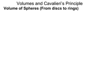 Volume of Spheres (From discs to rings)
Volumes and Cavalieri’s Principle
 
