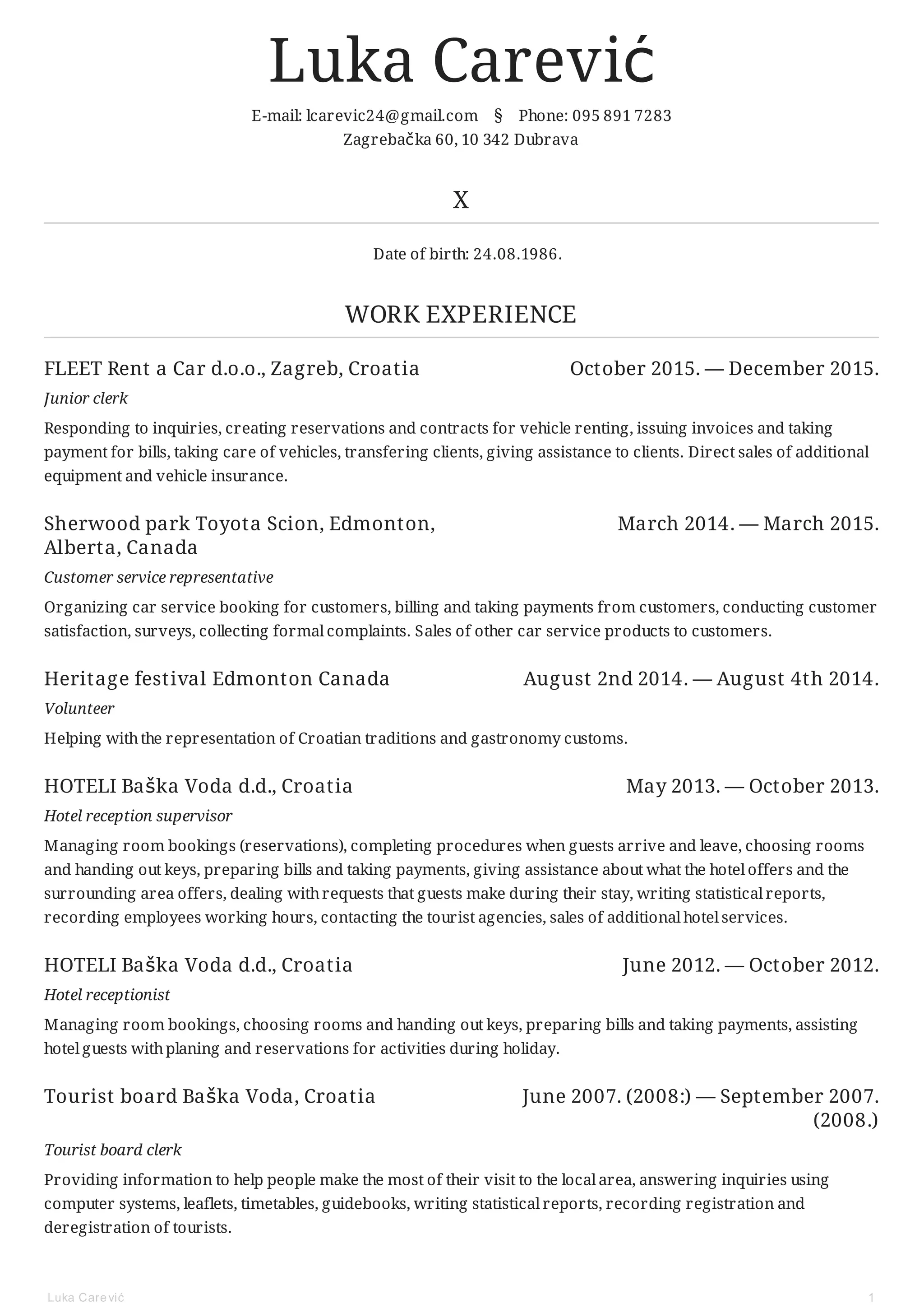 Luka Carevic - CV | PDF