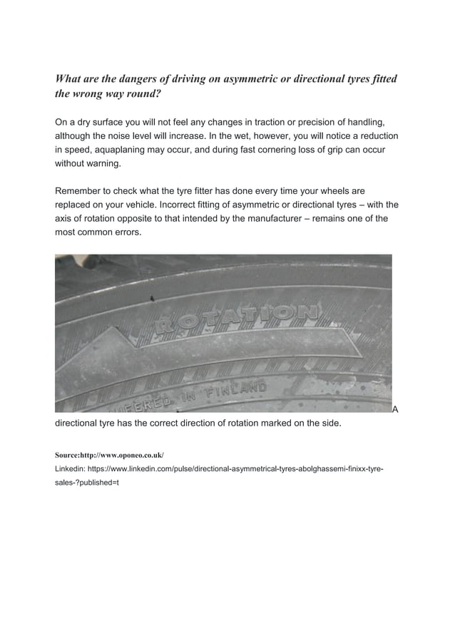 Directional and Asymmetrical Tyres