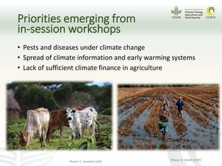 Priorities emerging from
in-session workshops
• Pests and diseases under climate change
• Spread of climate information an...
