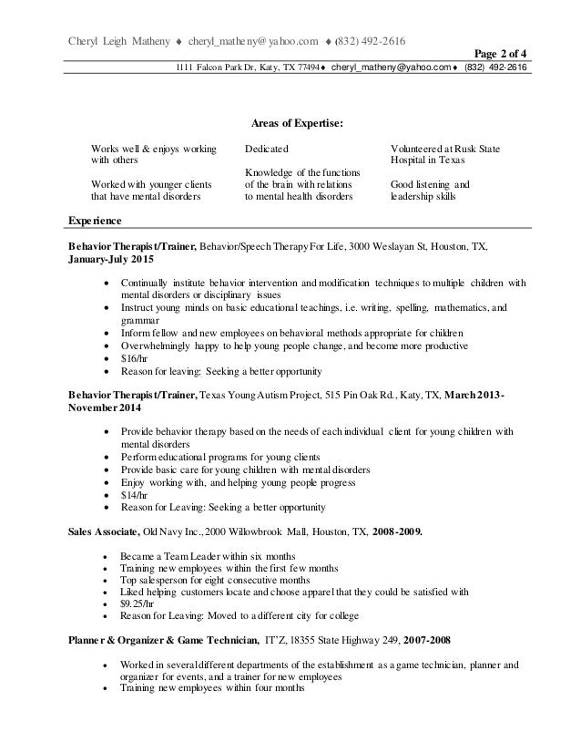 behavior therapist resume