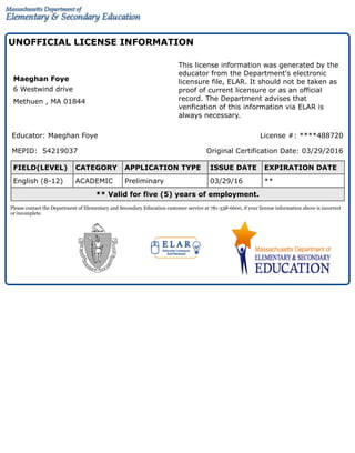 UNOFFICIAL LICENSE INFORMATION | PDF
