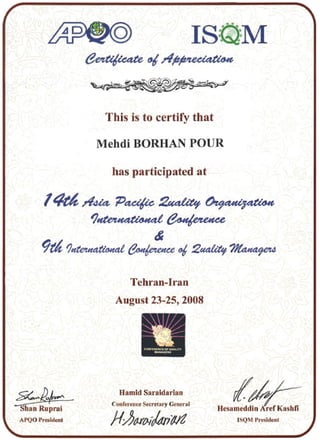 APQO Seminar Certificate