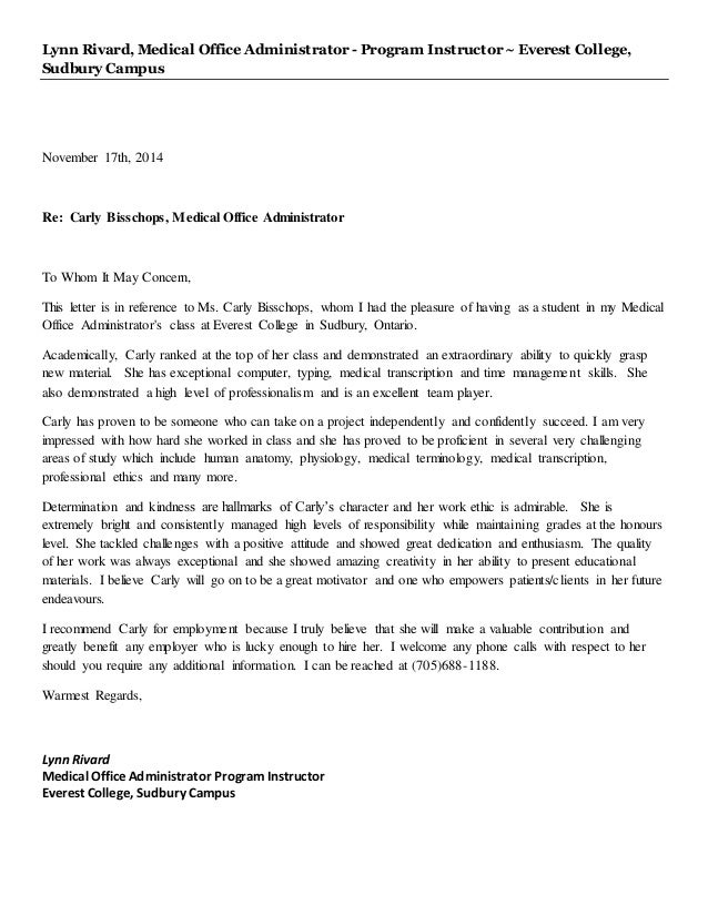 Medical Assistant Reference Letter