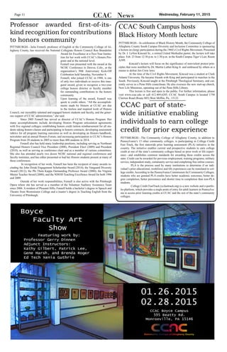 Page 11 											 Wednesday, February 11, 2015
CCAC News
PITTSBURGH—Julia Fennell, professor of English at the Community...