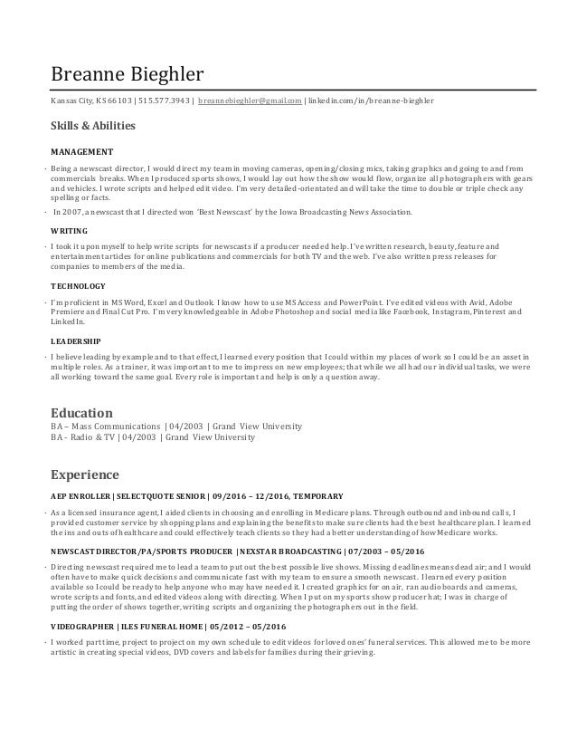 broadcasting news director resume