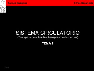 SISTEMA CIRCULATORIO (Transporte de nutrientes, transporte de deshechos) TEMA 7 