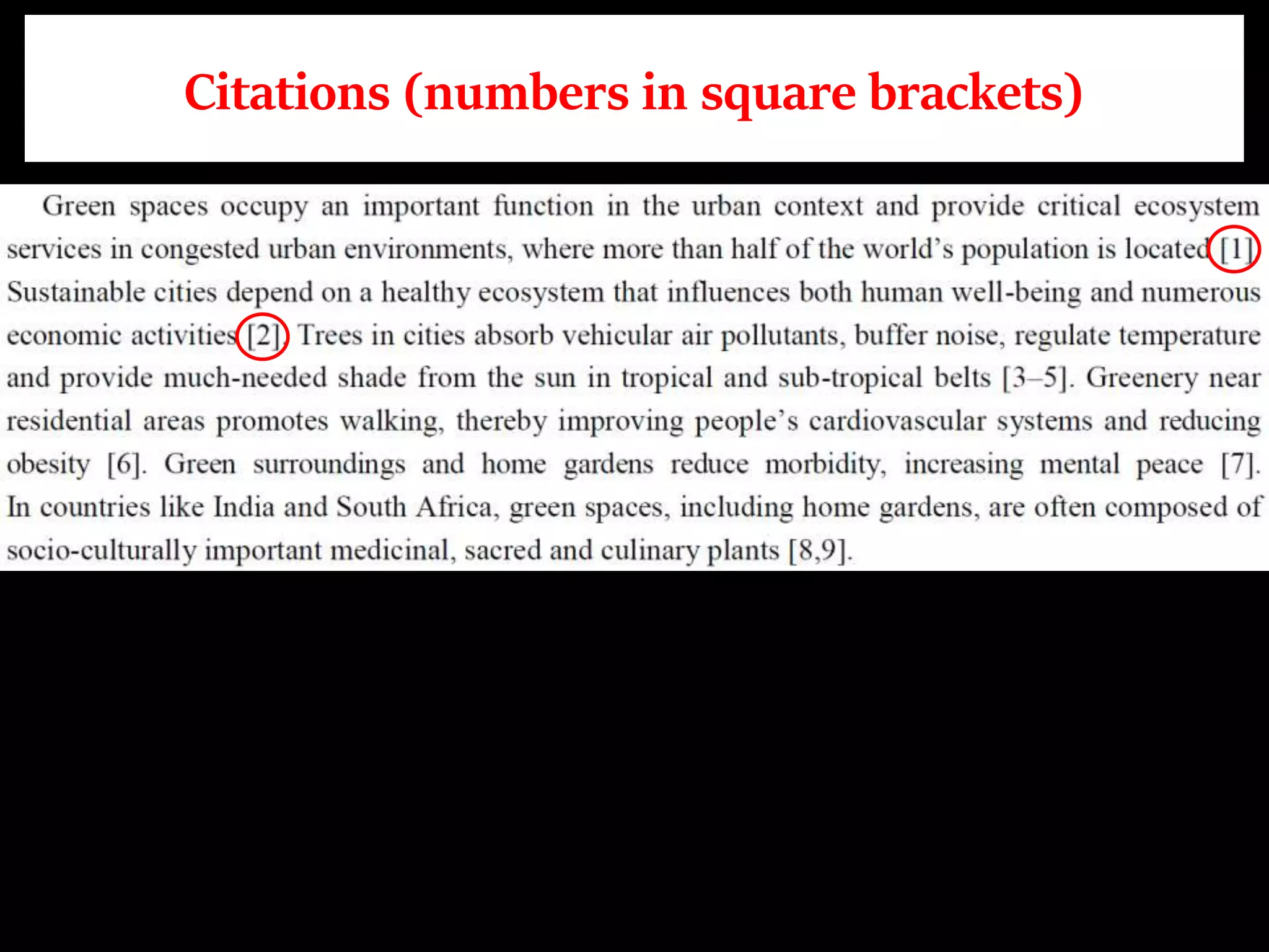 Citations (numbers in square brackets)
 