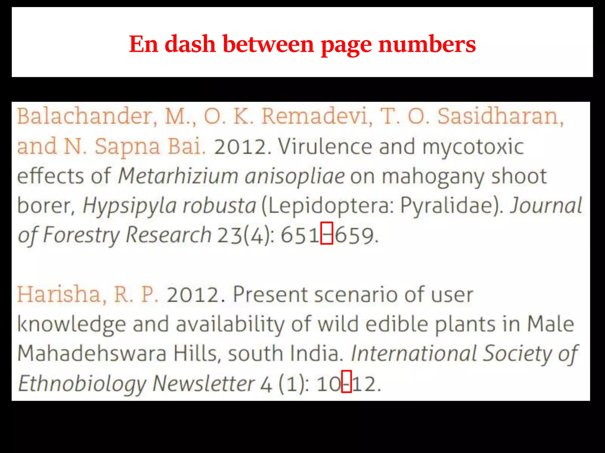 En dash between page numbers
 