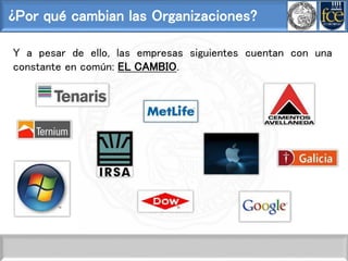 ¿Por qué cambian las Organizaciones?
Y a pesar de ello, las empresas siguientes cuentan con una
constante en común: EL CAMBIO.
 