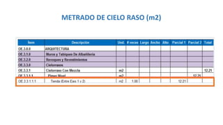 METRADO DE CIELO RASO (m2)
 