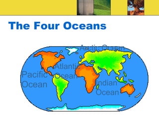 The Four Oceans
Pacific
Ocean
Atlantic
Ocean
Indian
Ocean
Arctic Ocean
 