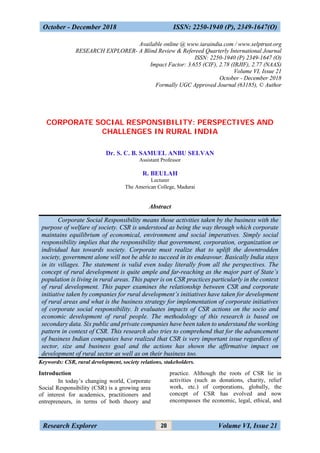 7 corporate social responsibility perspectives and challenges in rural ...